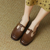 Sylvana Beaumont | Women's T-Strap Mary Jane Shoes Square Toe Low Block Heel