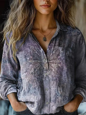Genevra Winsford | Vintage Floral Print Long Sleeve Button-Down Shirt