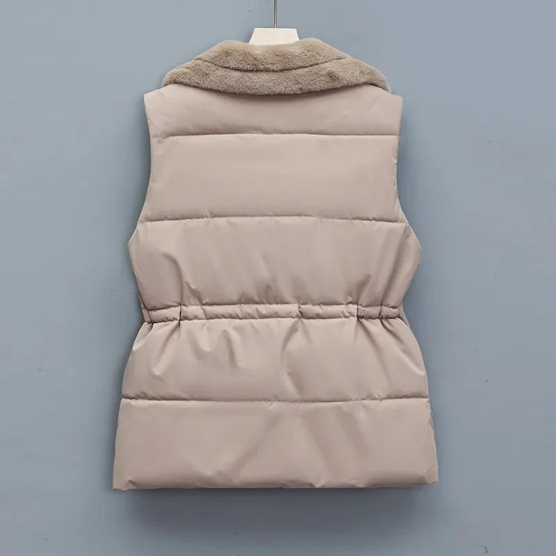 Margaux Elsinore | Faux Fur Collar Puffer Vest in Brown
