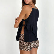 Lorraine Castellfort | Plaid Sleeveless Peplum Tank Top with Bow Ties