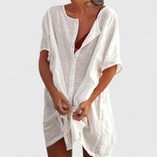Celinda Marchbourne | White Linen Tunic Dress Short Sleeve