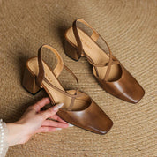 Aurelie Blackmore | Tan Leather Block Heel Slingback Sandal