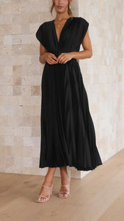 Serinda Vauclaire | Rose Pleated V-Neck Midi Dress