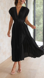 Serinda Vauclaire | Rose Pleated V-Neck Midi Dress