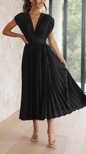 Serinda Vauclaire | Rose Pleated V-Neck Midi Dress