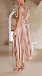 Serinda Vauclaire | Rose Pleated V-Neck Midi Dress