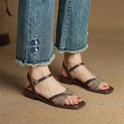Elspeth Vanbrough | Houndstooth Flat Ankle Strap Sandals