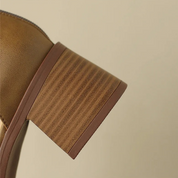 Emmeline Stanhope | Cream Block Heel Ankle Strap Sandals