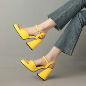 Celestine Brouvard | Yellow Patent Block Heel Sandals