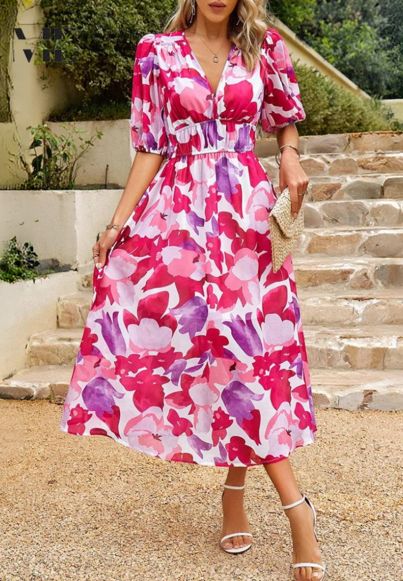 Lavinia Beaumont | Floral Midi V-Neck Dress