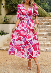 Lavinia Beaumont | Floral Midi V-Neck Dress