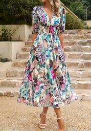 Lavinia Beaumont | Floral Midi V-Neck Dress