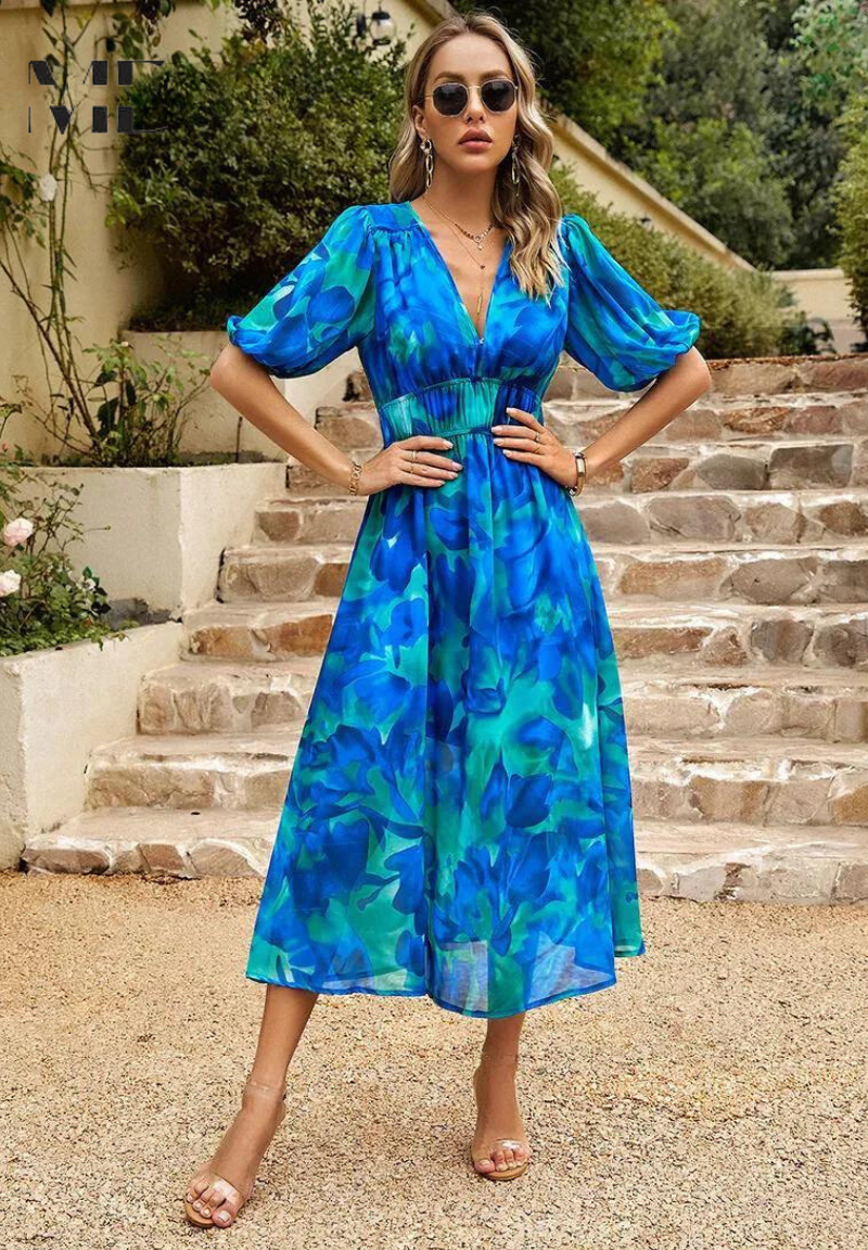Lavinia Beaumont | Floral Midi V-Neck Dress