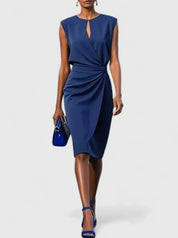 Vivienne Marlowe | Navy Blue Sleeveless Keyhole Midi Dress