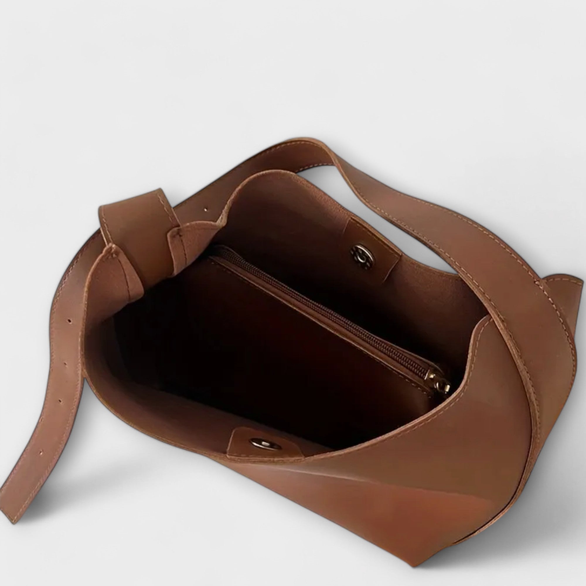 Cecilia Montrose | Tan Faux Leather Shoulder Bag with Gold Buckle