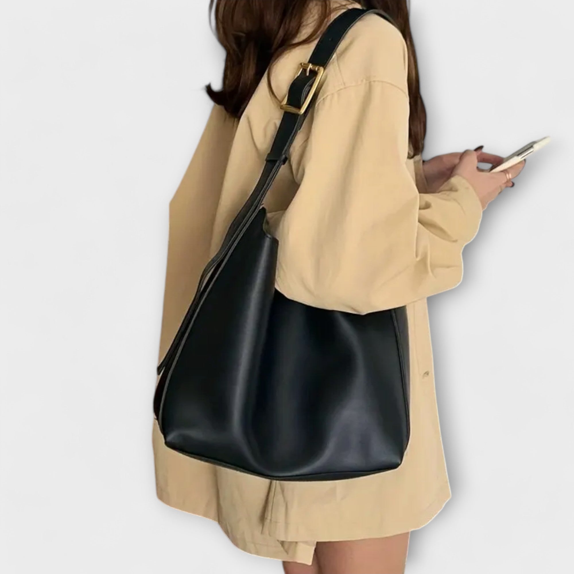 Cecilia Montrose | Tan Faux Leather Shoulder Bag with Gold Buckle