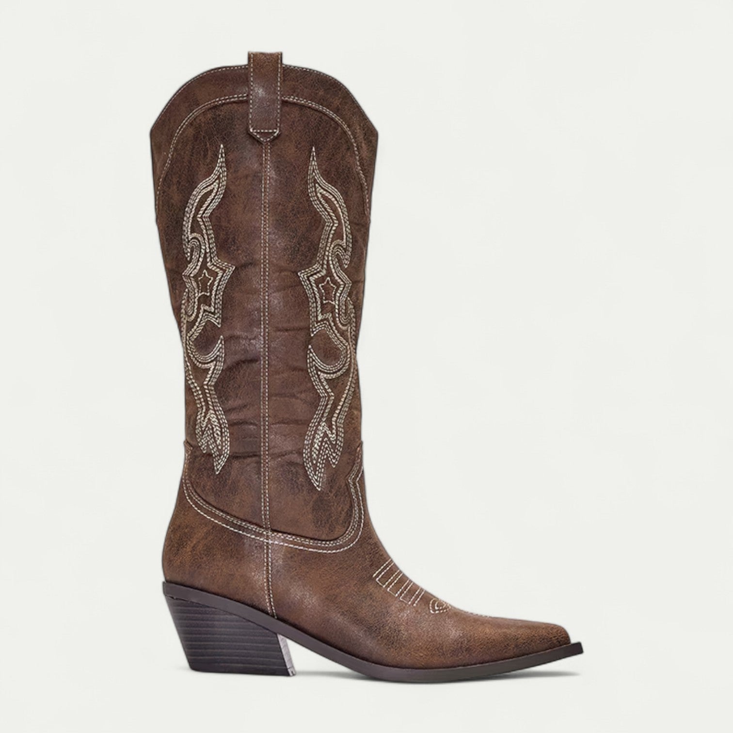Seraphina Caldwell | Black Western Calf-High Pointed Toe Boots