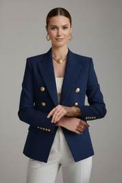 Clarissa Beaumont | Black Double-Breasted Blazer with Gold-Tone Buttons