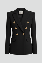 Clarissa Beaumont | Black Double-Breasted Blazer with Gold-Tone Buttons