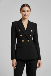 Clarissa Beaumont | Black Double-Breasted Blazer with Gold-Tone Buttons