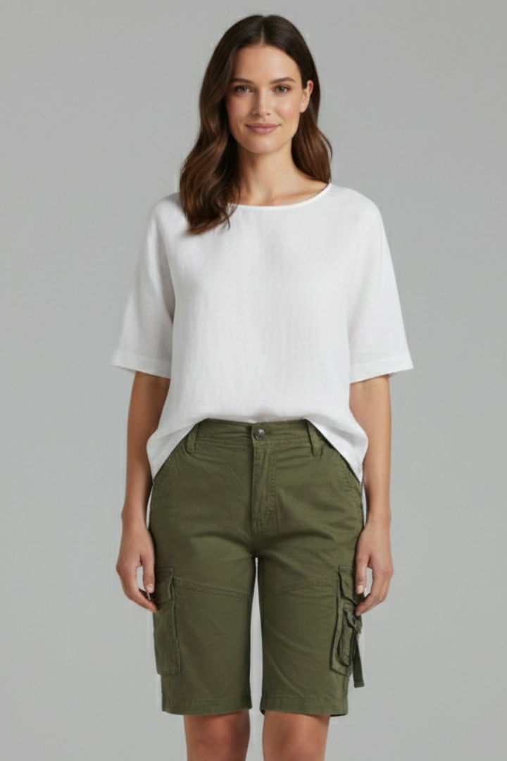 Camille Trevorne | Women's Olive Green Utility Cargo Shorts