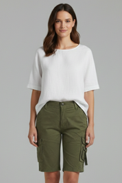 Camille Trevorne | Women's Olive Green Utility Cargo Shorts