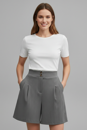 Aurelie Deschamps | High Waist Wide Leg Grey Shorts