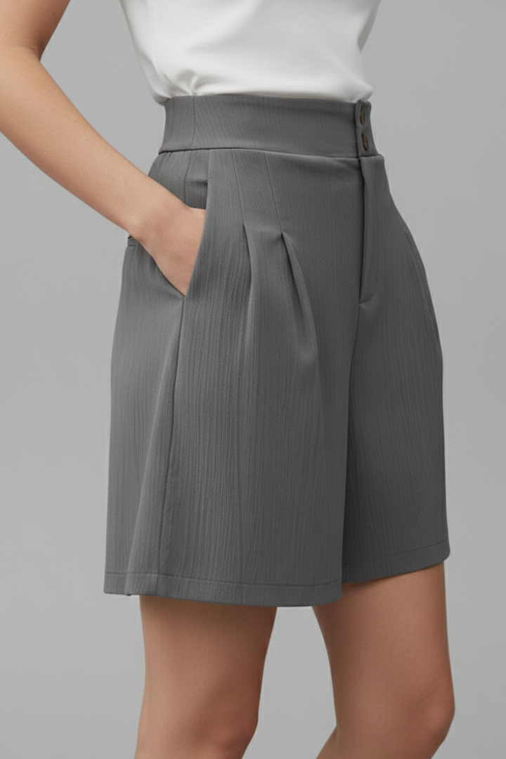 Aurelie Deschamps | High Waist Wide Leg Grey Shorts