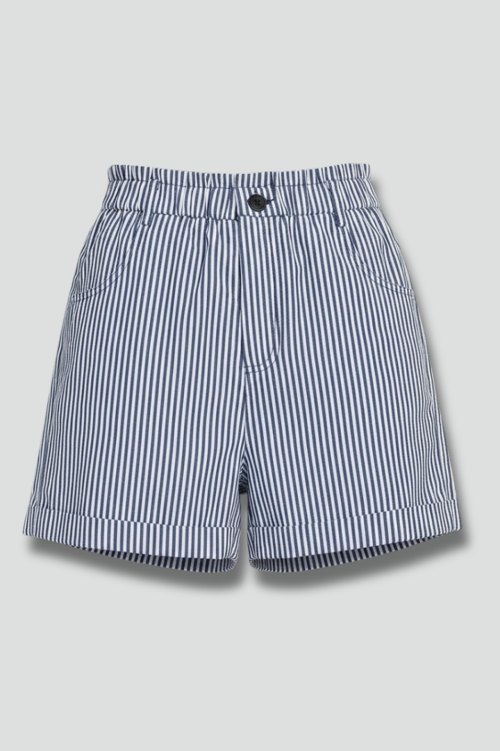 Eloise Ravensbourne | Women's Navy Striped High Waist Tailored Shorts