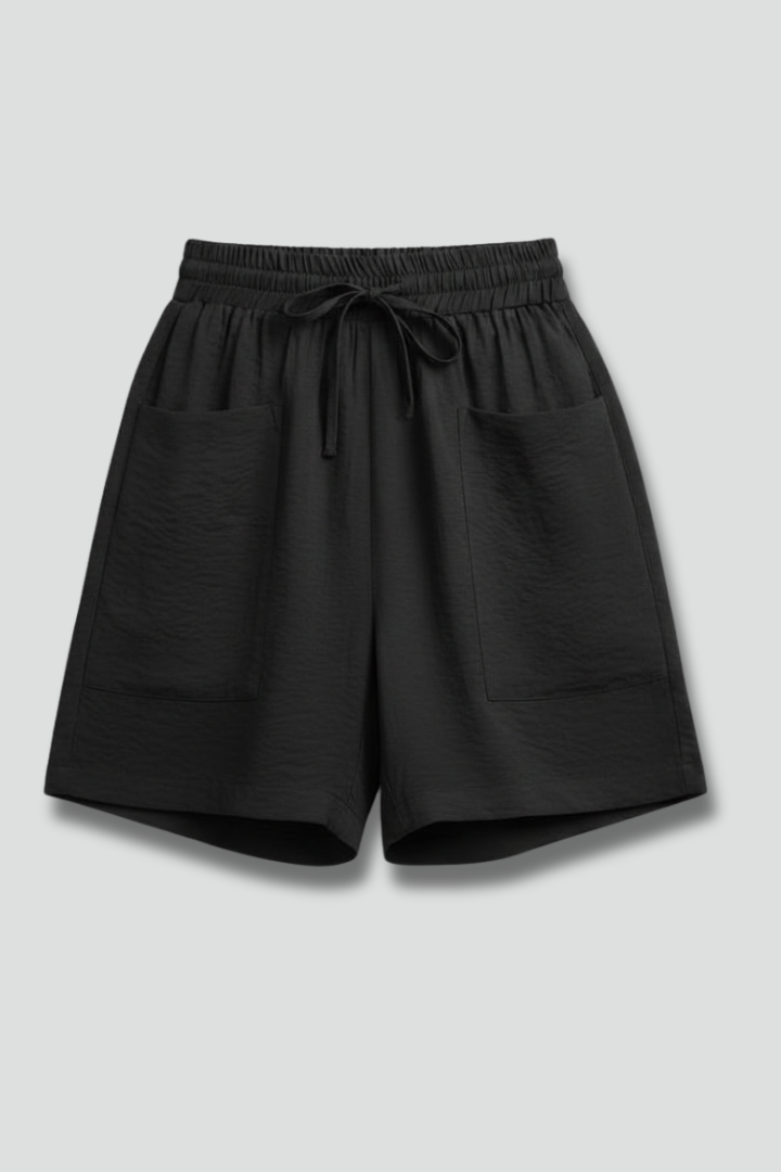 Sylvie Montclair | Women's Black Elastic Waist Drawstring Shorts