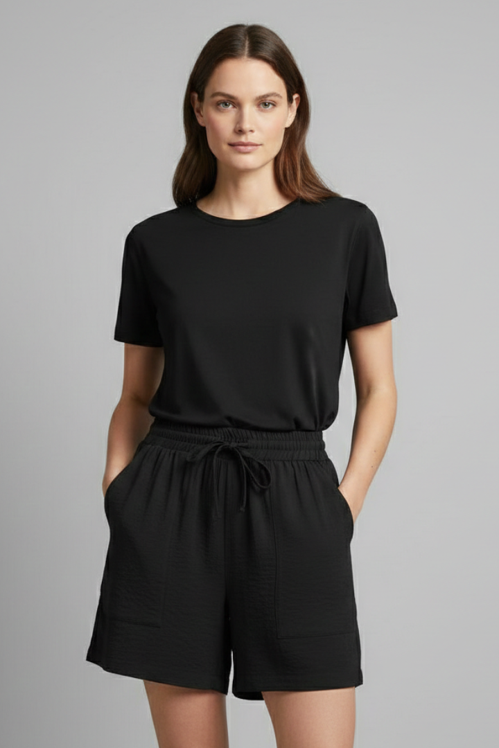 Sylvie Montclair | Women's Black Elastic Waist Drawstring Shorts