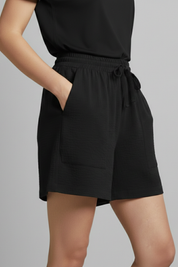 Sylvie Montclair | Women's Black Elastic Waist Drawstring Shorts