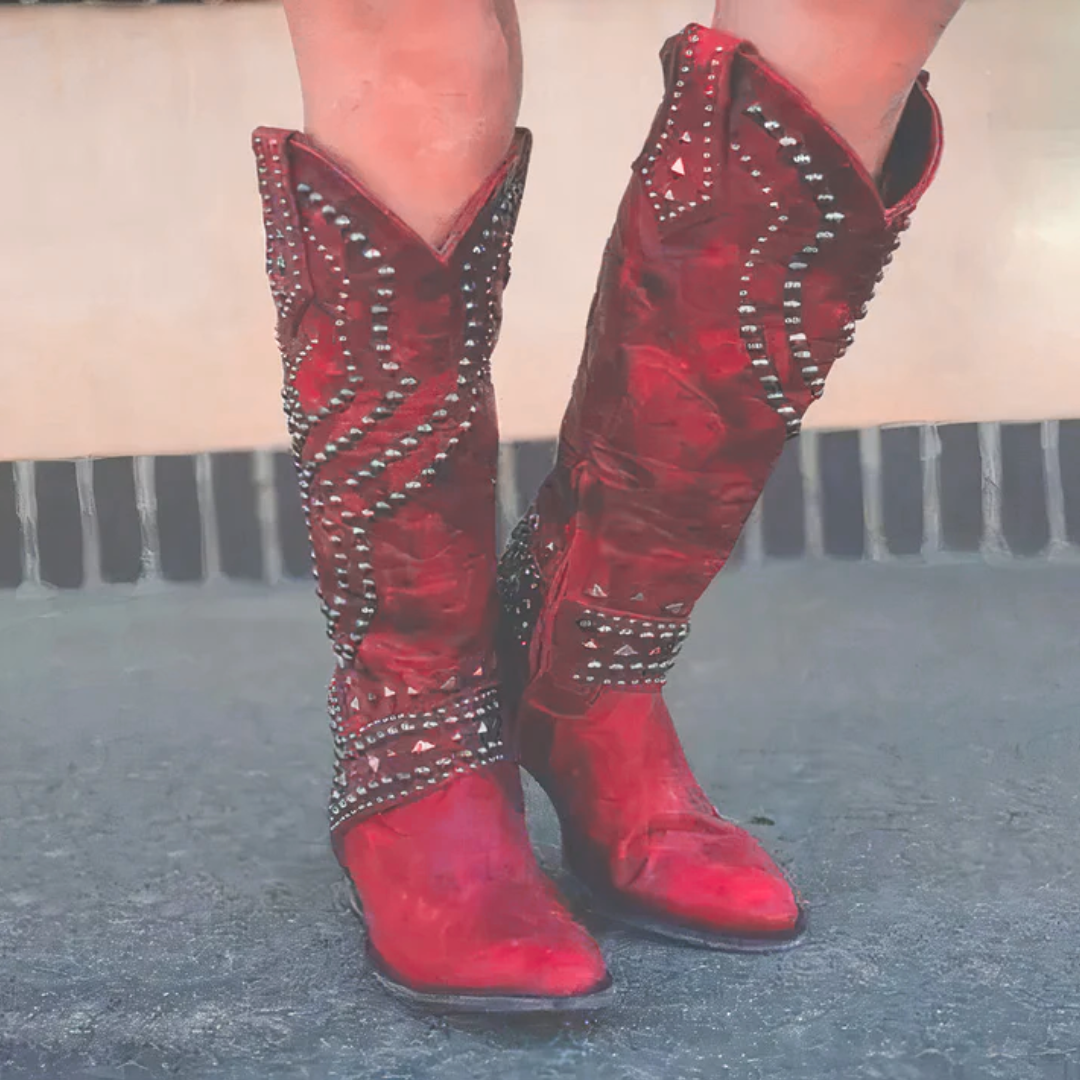 Serena Blackwell | Purple Studded Knee-High Western Boots