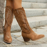 Cassandra Whitfield | Women's Suede Cowboy Boots with Block Heel