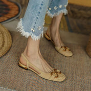Aurelia Dawnbridge | Navy Blue Suede Slingback Sandals with Gold Buckle