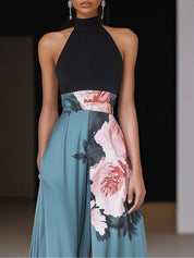 Beatrice Halvorne | Floral Halter Maxi Dress with Side Slit