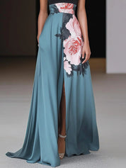 Beatrice Halvorne | Floral Halter Maxi Dress with Side Slit