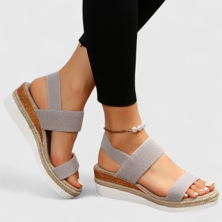 Christiane Bellemont | Beige Espadrille Platform Sandals with Elastic Straps