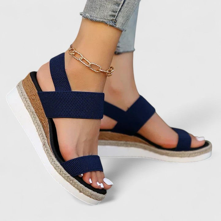 Christiane Bellemont | Beige Espadrille Platform Sandals with Elastic Straps
