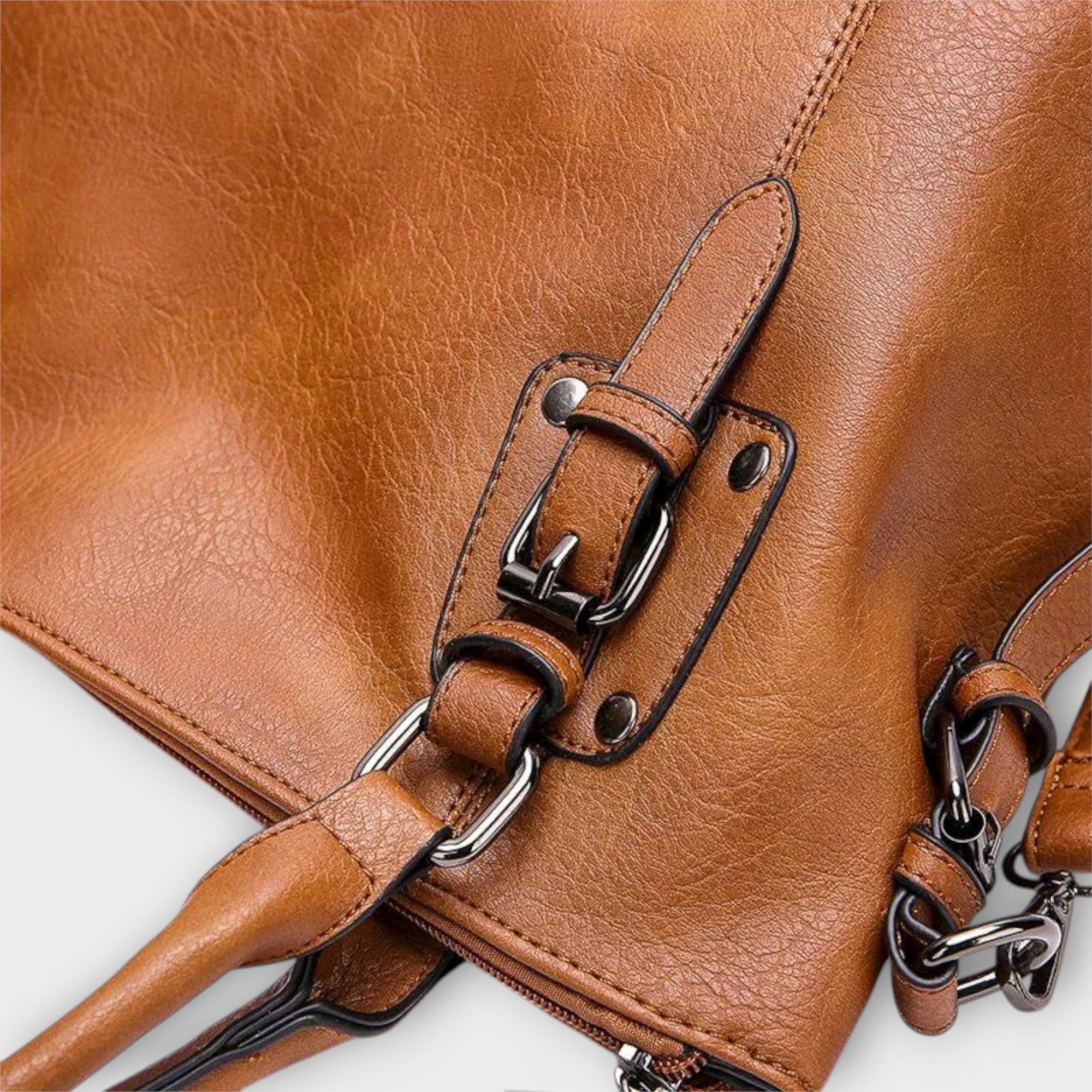 Nicolette Beauvais | Brown Faux Leather Tote Handbag with Shoulder Strap