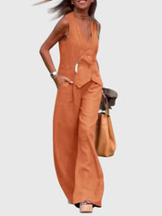 Ottilie Vanbrace | Linen-Look Wide-Leg Two-Piece Vest Set