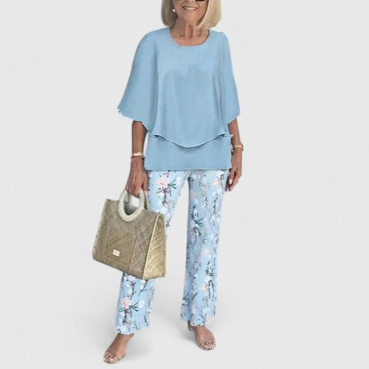 Corinne Valbelle | Floral Print Wide-Leg Pants Matching Set