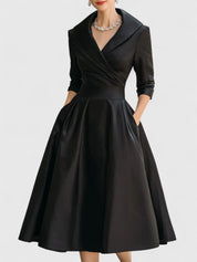 Nicolette Valmonde | Black A-Line Midi Dress with 3/4 Sleeves