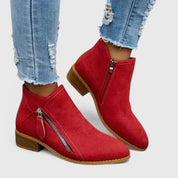 Celestine Fairvaux | Blue Suede Zip Ankle Boot with Block Heel