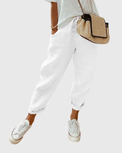 Odeline Vanthorpe | High Waist Linen Drawstring Pants in Beige