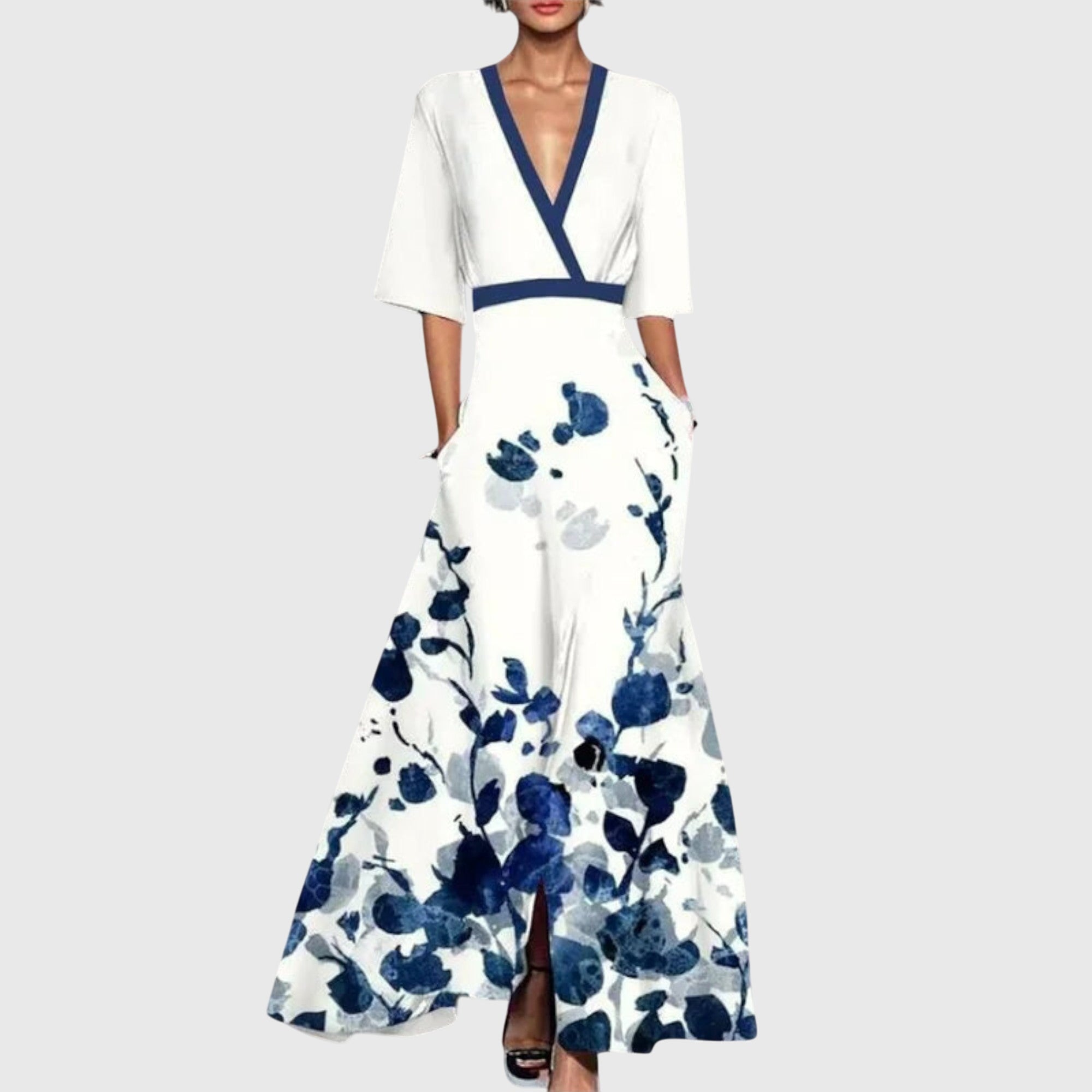 Viviana Ashcourt | Floral Maxi Wrap Dress in Red & Blue