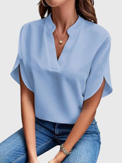 Sylvana Bretoncourt | White V-Neck Short Sleeve Blouse
