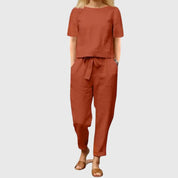 Nadine Bellefleur | Navy Linen-Look Co-Ord Short Sleeve Set
