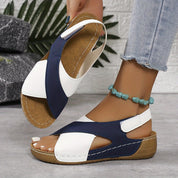 Claudette Harbourne | Navy & White Colorblock Wedge Sandal