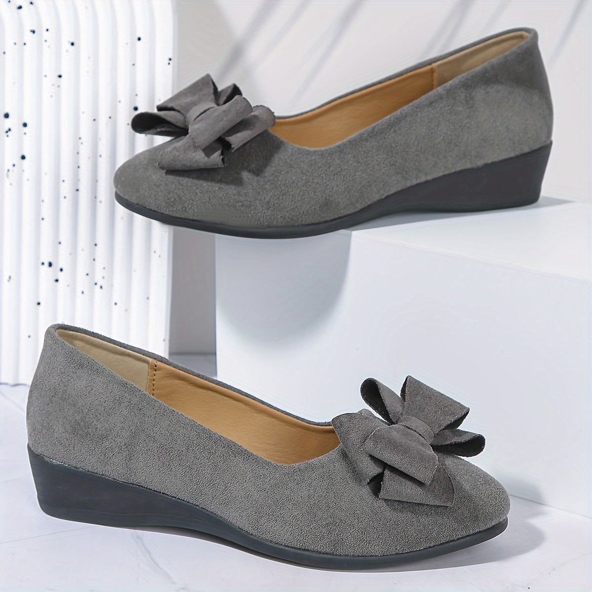 Clarisse Duvernois | Grey Bow Detail Orthopedic Ballet Flats